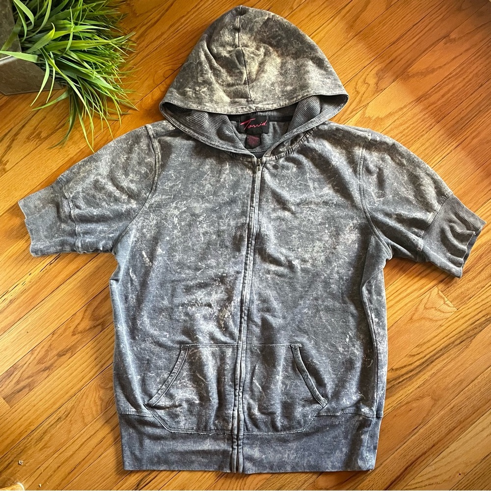 Torrid Gray Zip-Up Hoodie w/ Short Slv - Picture 5 of 5